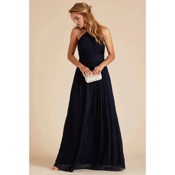 NWT Birdy Grey Kiko Maxi Dress Grecian Halter Soft Ruched Mesh Navy Curve 3X - Picture 2 of 7